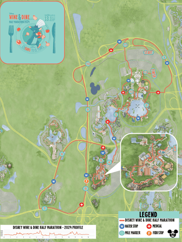 2024 runDisney Wine and Dine Half Marathon Course Map