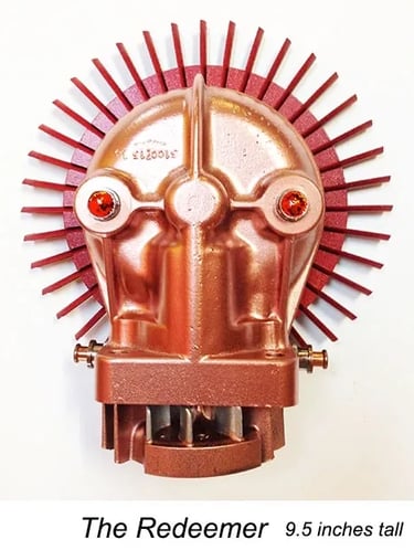 Found object robot head built by artist Tal Avitzur.