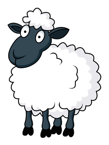 Cute cartoon sheep illustration with a black face and fluffy white wool.