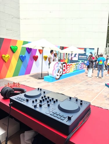 Puerto Vallarta DJ Memo Pearls performing at a large-scale Pride event.