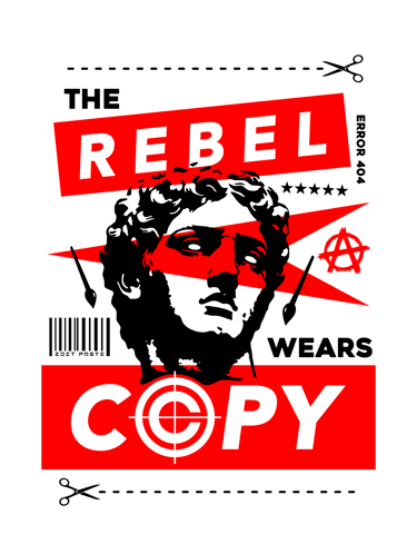 Graphic streetwear design featuring the words The Rebel Wears Copy
