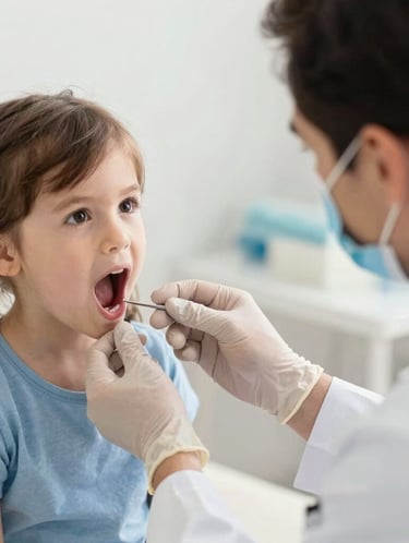 Friendly ENT specialist consulting a young patient in a bright clinic room