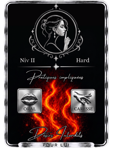 Carte de jeu Désirs Interdits niveau Hard noire, pour une intensité totale et explorer ses fantasmes les plus audacieux.