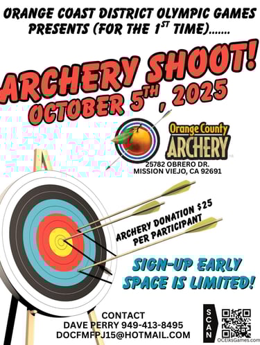 October 5, 2025, OC Archery, 25782 Obrero Dr. Mission Viejo, CA 92691