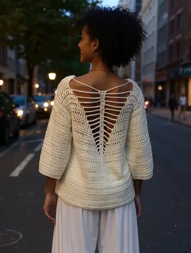 Pull Butterfly au crochet avec un dos ouvert sublimé par un motif ajouré T 38/40