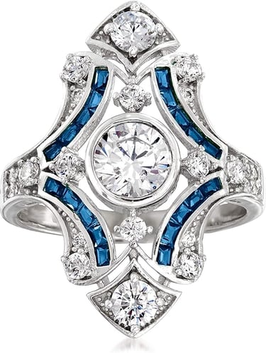Art Deco Sapphire Ring : Simulated Sapphire in Sterling Silver. Ross-Simons