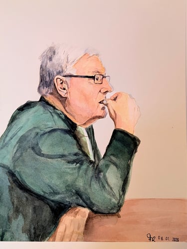 Grootvader zit aan tafel portret in waterverf Studio FloraRoos