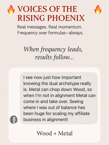 DM screenshot of Wood + Metal Archetype – Visionary entrepreneur celebrates discovering her strategic dual archetype