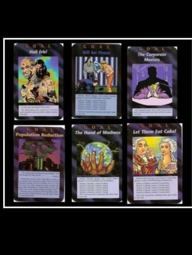 Algumas cartas do jogo de cartas illuminati do grupo objetivo 