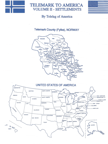Cover of Telemark to America Vol 2 featuring a map of Telemark and the united states