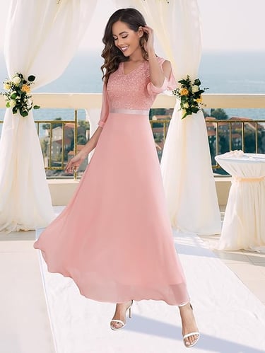 Wedtrend women’s sequin glitter long sleeve maxi evening dress with split sleeves, for wedding party