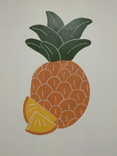 Peinture murale décorative, ananas, pour la salle destinée aux repas dans une crèche