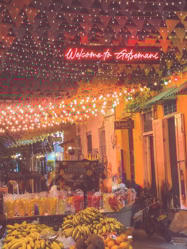 Fruit and lights at night in Cartagena