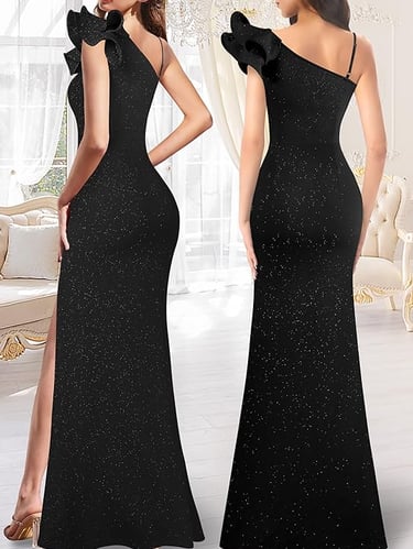 VFSHOW women’s ruffle one-shoulder ruched prom dress, V-neck, split hem, sizes XS–3XL, eternal chic