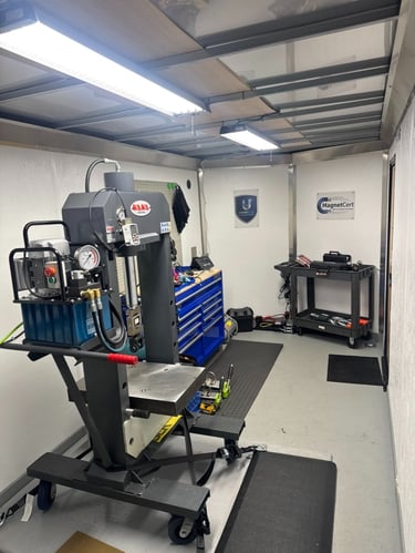 Interior of a MagnetCert mobile testing unit with Certification Breakaway Stand