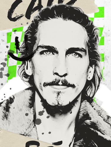 a man with a mustache and a mustache on his face