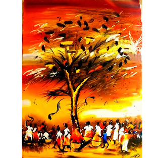 a painting of a tree with a tree in the background