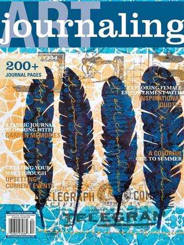 a magazine cover with three feathers on it