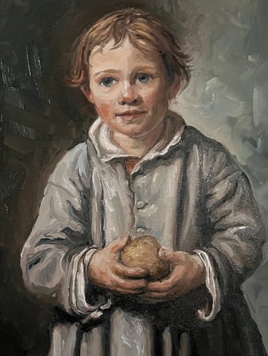 Young poor boy with potato oil on canvas
