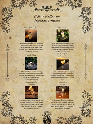 Custom Victorian style wedding cocktail menu for Southern Illinois wedding by Bender Mixology. 