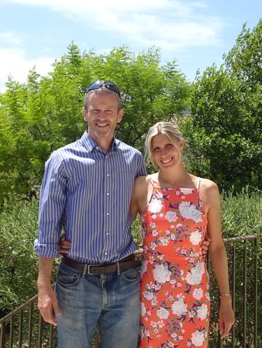 Helen and her husband smiling together after moving to the South of France