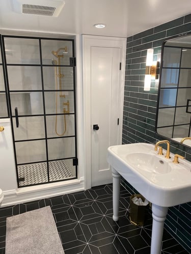 Finished bathroom remodel with custom shower base
