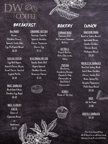 DW Coffee Wind Lake Menu