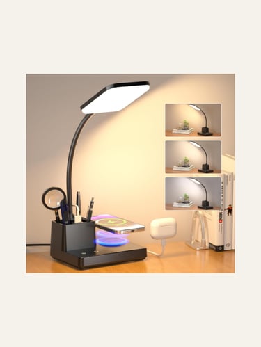 Sailstar Desk Lamp, Table Lamp with Wireless Charger and USB Port Matte Black 