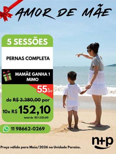 Promo depilação a laser feminina Não+Pelo Paraíso: pernas completa por 10x R$ 152,10