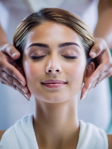 a woman getting head message done by a hairdresser