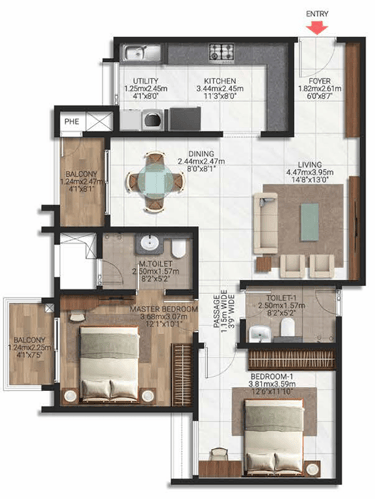 Brigade Lakecrest 2 BHK Floor Plan