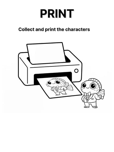 alt=“Printer printing a Finbrööt Magnifico BRAINBRÖÖT coloring card”