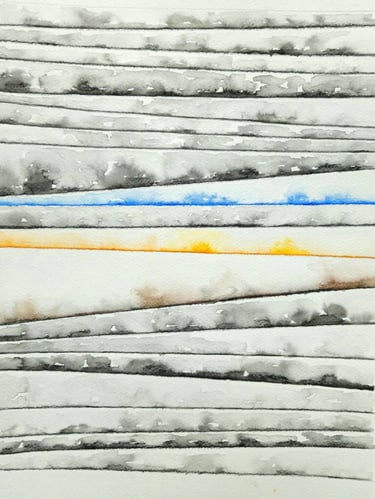 Landscape watercolor painting by Tim Grosvenor, inspired by the serene, flat horizons of the Zeeland