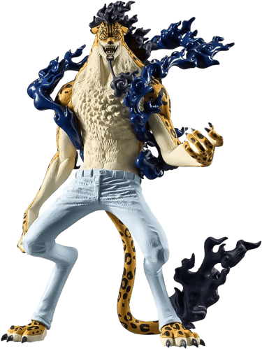 One Piece Rob Lucci Awakened Leopard Form action figure with blue smoke effects.