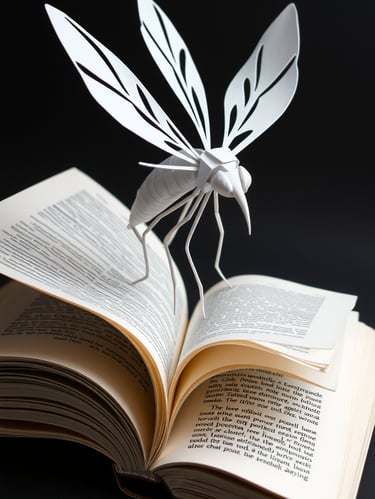 un moustique en papier sur un livre