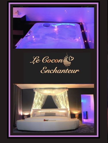 Chambre romantique de la love room à Rennes avec spa jacuzzi privatif