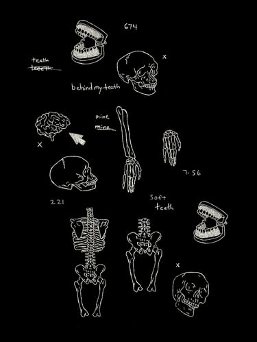 black and white digital art of the human anatomy with cryptic text and computer codes