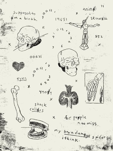 rough digital art of human anatomy codes and cryptic text