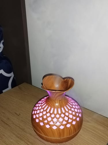 wooden vase mini humidifier with ambient color light, dual mist modes, and 300ml tank for bedroom 