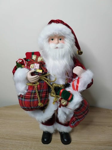 18-inch Santa Claus figurine standing with Christmas stocking and gift bag – classic decoration