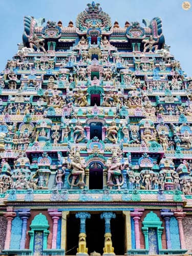 Closer view of the gopuram at Jambukeshwar Temple, Thiruvanaikaval, Trichy, the water element shrine of Pancha Bhoota Sthalam