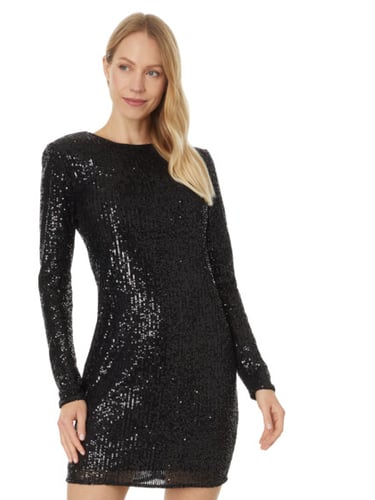 CeCe L/S Fitted Crew Neck Boxy Shoulder Dress 