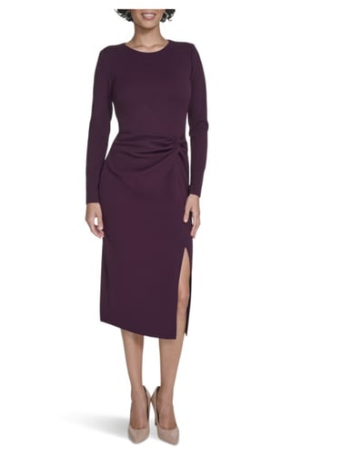Calvin Klein Long Sleeve Solid Rouched Midi