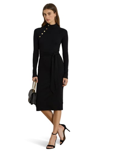 Lauren Ralph Lauren Button-Trim Rib-Knit Mock Neck Dress