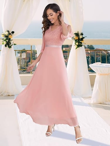 Wedtrend women’s sequin glitter long sleeve maxi evening dress with split sleeves, for wedding party