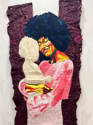 a painting of a woman with a baby in her arms