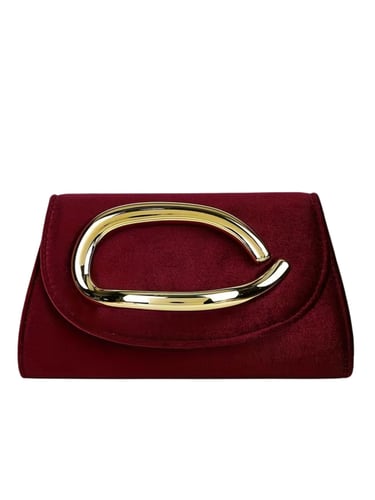 Crimson Corduroy Evening Clutch with Removable Metal Chain