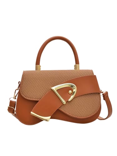 Brown Clamshell Crossbody Bag – Adjustable PU Handbag for Everyday & Formal Use