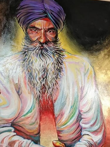 portrait art with artist S. K. Gusani, life size, gold leaf, gold