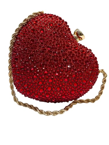 Red Shiny Heart-Shaped Evening Clutch – Beaded Elegant Wedding & Party Bag